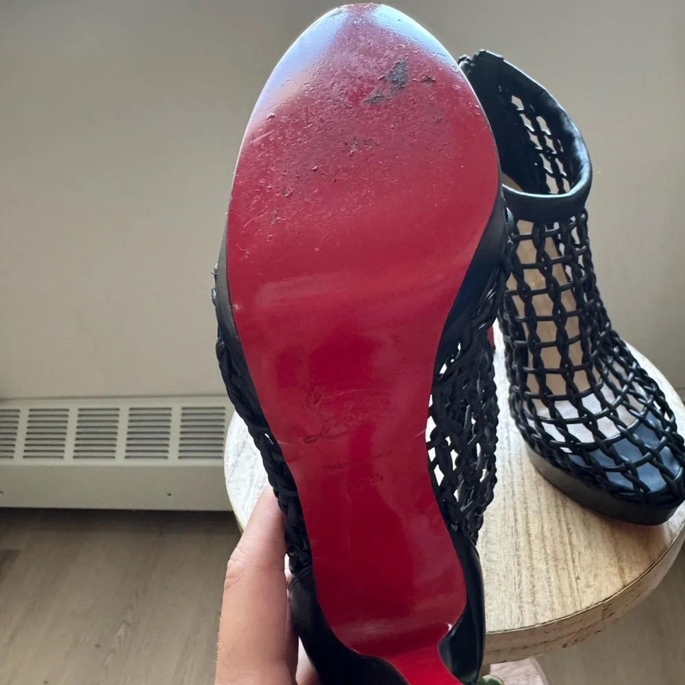 Christian Louboutin Black Mesh Heels with Red Soles - Picture 9 of 12